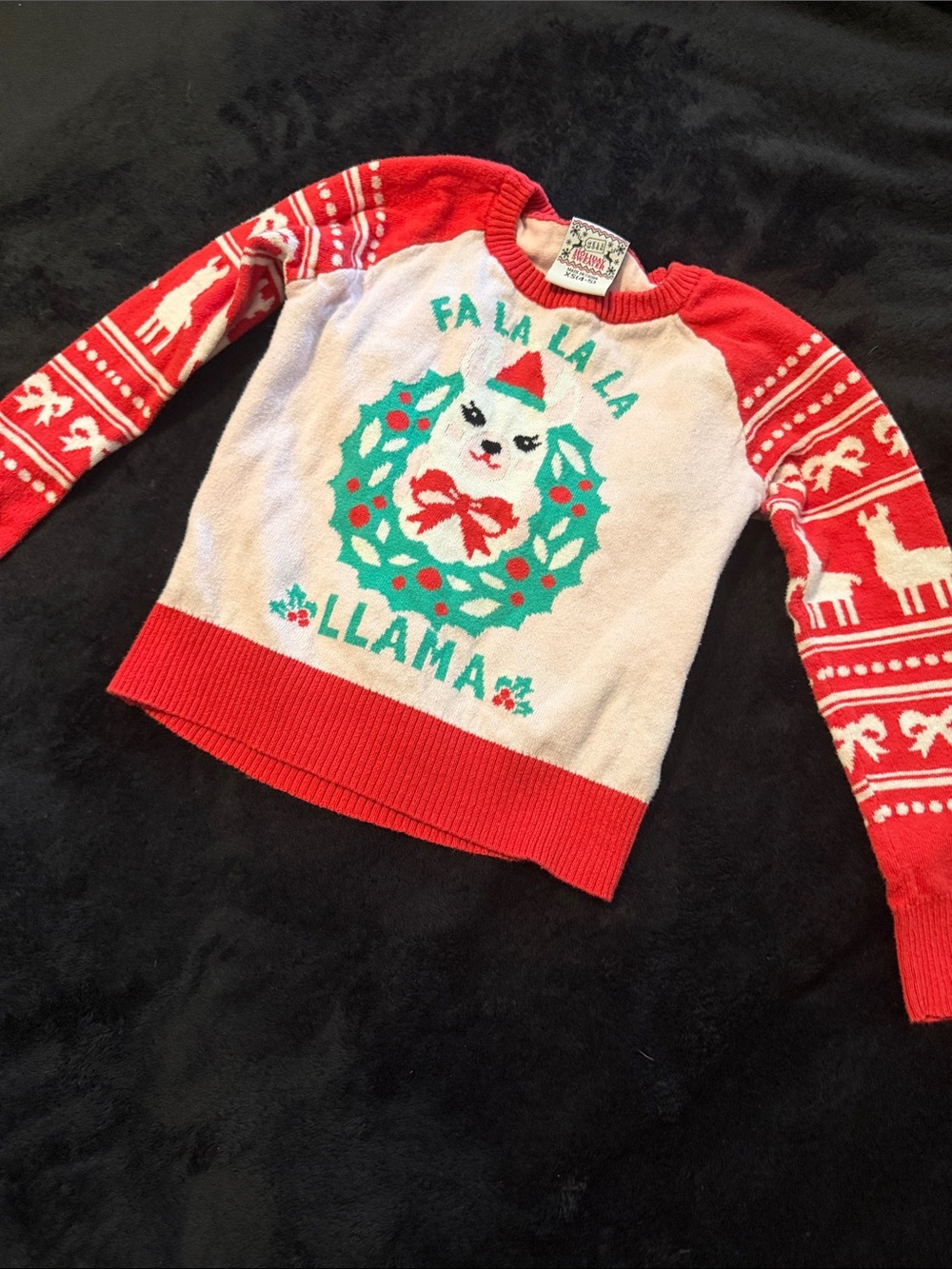 Well Worn Red & Cream 'Fa La La Llama' Holiday Crewneck Sweater